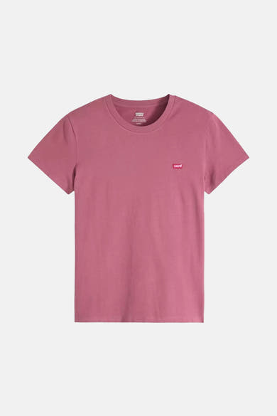 T-shirt bordeaux à manches courtes de Levi's, avec un petit logo rouge sur la poitrine.