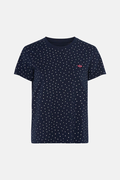 T-shirt bleu à pois blancs de Levi's® avec logo rouge sur poitrine, vue frontale