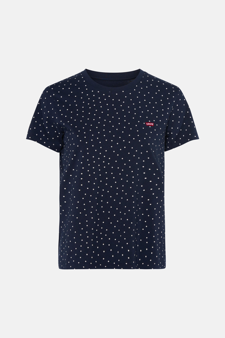 T-shirt bleu à pois blancs de Levi's® avec logo rouge sur poitrine, vue frontale