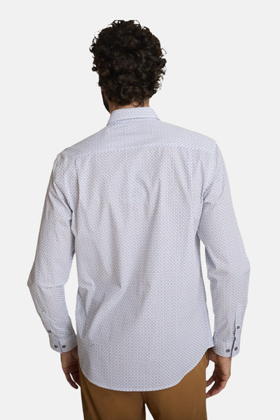 Chemise à manches longues multicolore de DELAHAYE, vue de dos, avec un motif géométrique et des boutons aux poignets.