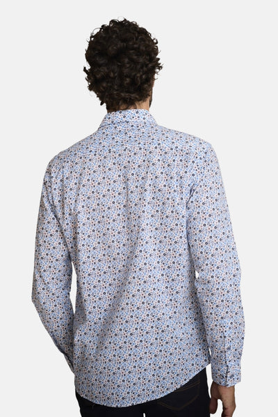 Chemise à manches longues multicolore de DELAHAYE, avec un motif floral sur un fond clair, vue de dos.