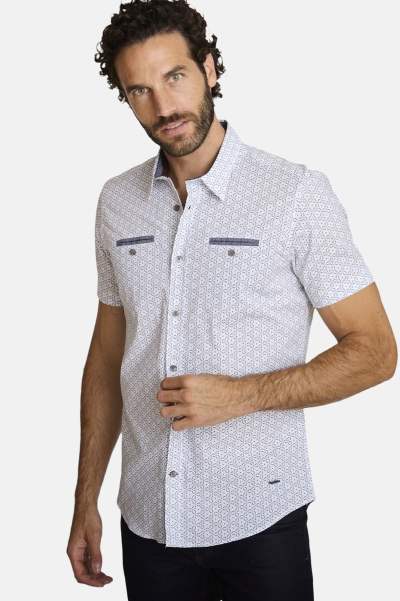 Multikleuren overhemd met lange mouwen van DELAHAYE, met geometrisch patroon en knoopdetails.