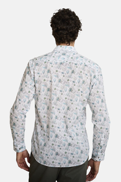 Chemise à manches longues multicolore de DELAHAYE avec imprimé floral sur fond blanc, vue de dos.