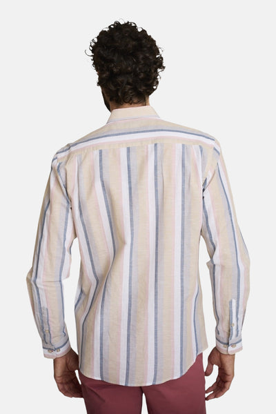 Chemise à manches longues beige de DELAHAYE, à rayures multicolores verticales.