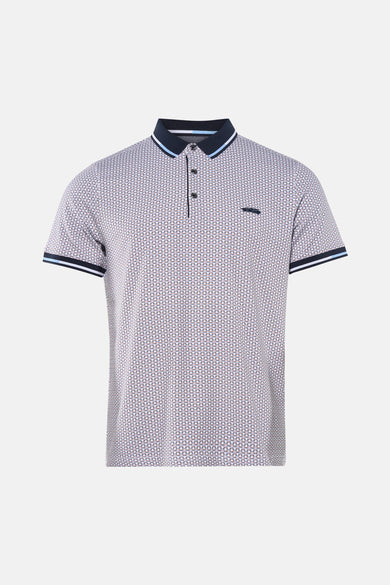 Polo brun à motif, de DELAHAYE, avec col et manches rayés.