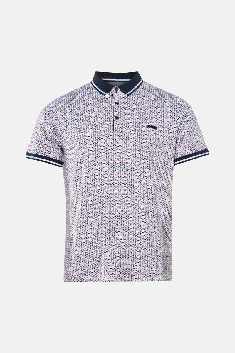 Polo brun à motif, de DELAHAYE, avec col et manches rayés.
