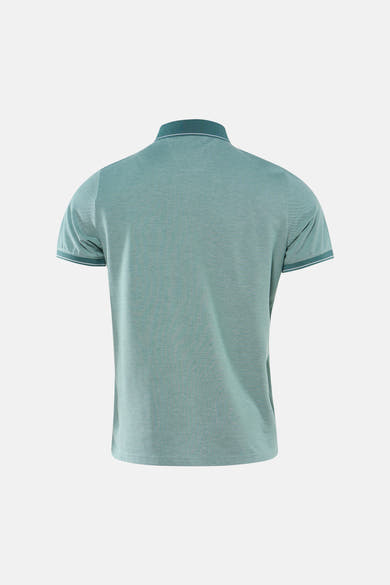 Groen T-shirt met korte mouwen van DELAHAYE, met gestreepte kraag en mouwboorden, achterzijde.