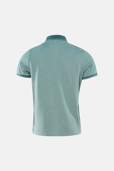 Groen T-shirt met korte mouwen van DELAHAYE, met gestreepte kraag en mouwboorden, achterzijde.