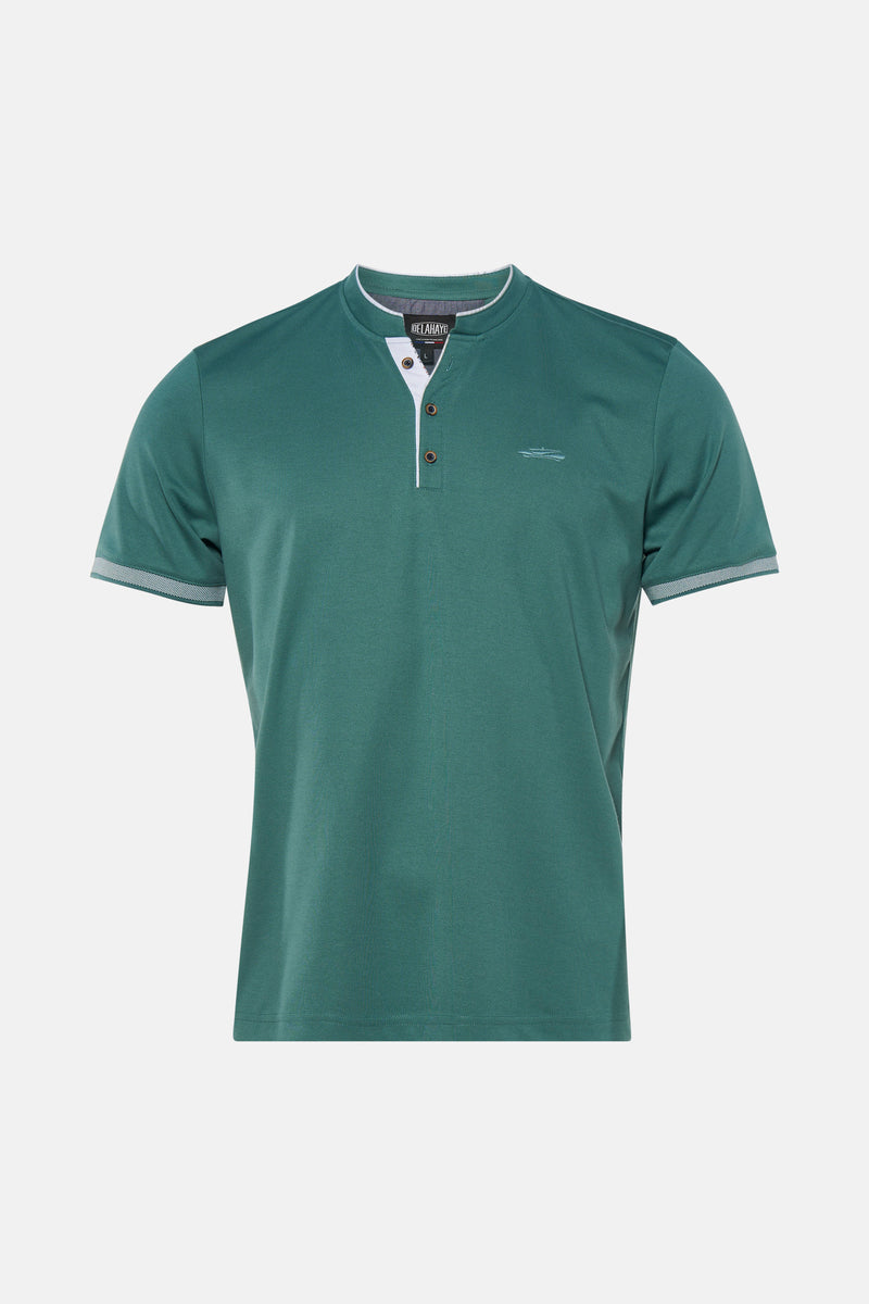 Groen T-shirt met korte mouwen van DELAHAYE met knoopsluiting en geborduurd logo.