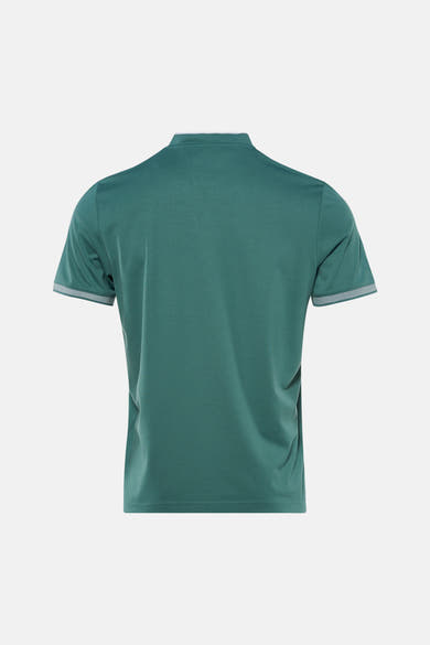 Blauw T-shirt met korte mouwen van DELAHAYE, met een rand met geometrische patronen op de kraag en mouwen.
