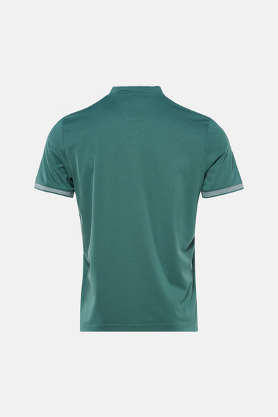 Blauw T-shirt met korte mouwen van DELAHAYE, met een rand met geometrische patronen op de kraag en mouwen.