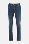 Rechte blauwe jeans van DELAHAYE met zichtbare stikseldetails en een voering met cirkelvormig patroon.
