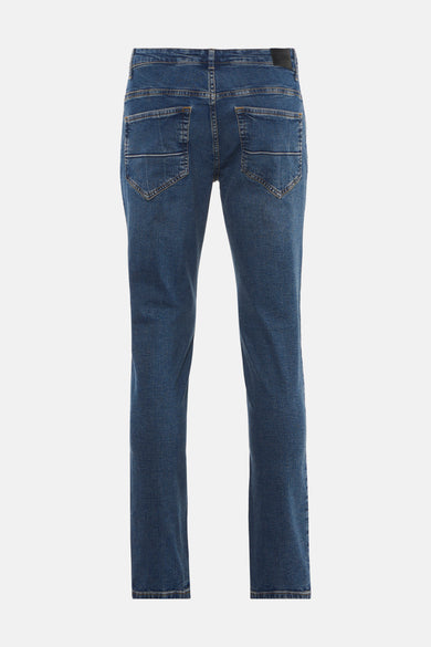 Rechte blauwe jeans van DELAHAYE, met opgestikte achterzakken en een rechte pasvorm.