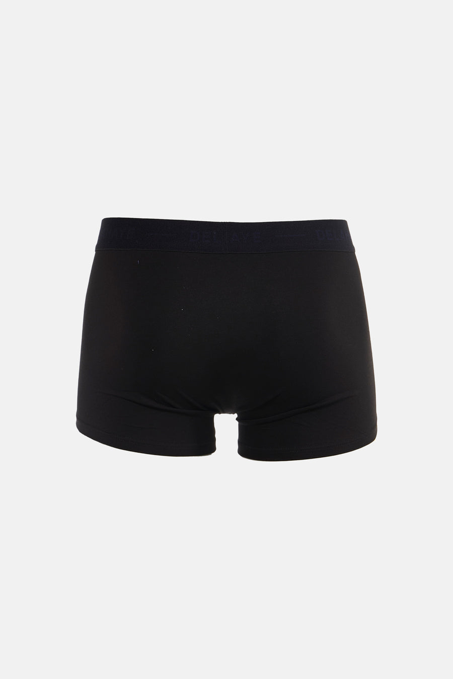 Zwarte boxer van DELAHAYE, effen model met een elastische tailleband met logo, achterzijde.