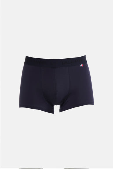 Marineblauwe boxer van DELAHAYE, met een elastische tailleband met logo en een discrete driekleurige vlag.