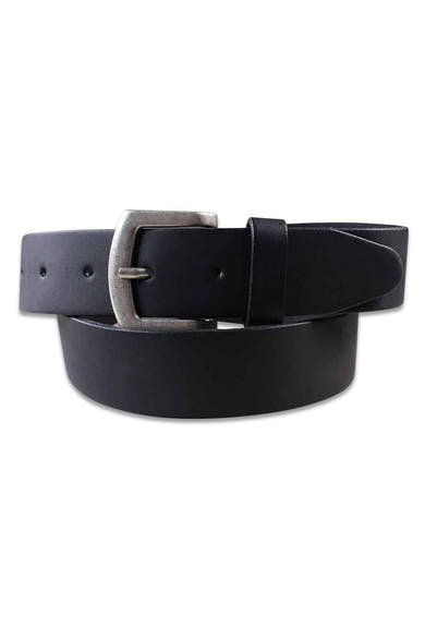 Ceinture noire en cuir de Petrol Industries®, boucle argentée vieillie.