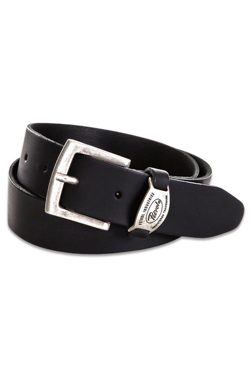 Ceinture noire de Petrol Industries ornée d'une boucle argentée et d'un passant logotypé.