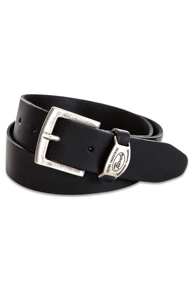 Ceinture noire en cuir de Petrol Industries, avec boucle rectangulaire argentée et passant de la marque.