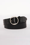 Ceinture noire de Legend, avec boucle ronde argentée.