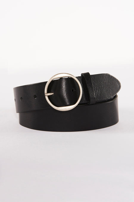 Zwarte Legend riem, met ronde zilveren gesp.
