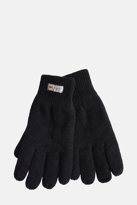 Zwarte wollen handschoenen van Access® met 3M Thinsulate label aan de bovenkant.