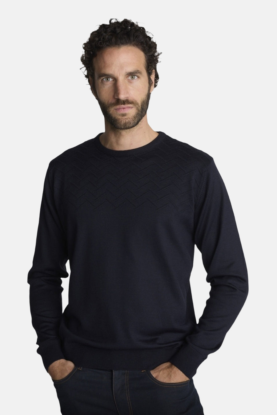 Pull col rond bleu - DELAHAYE