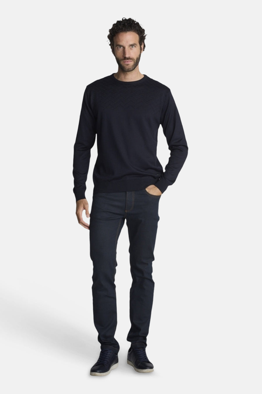Pull col rond bleu - DELAHAYE