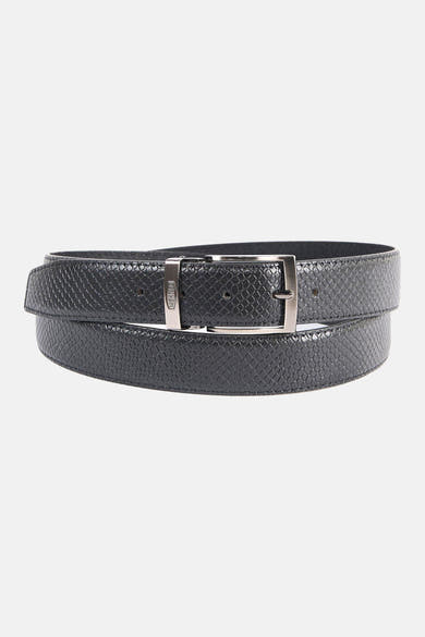 Ceinture noire DELAHAYE à boucle argentée et motif texturé