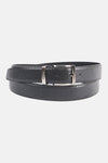 Ceinture noire DELAHAYE à boucle argentée et motif texturé