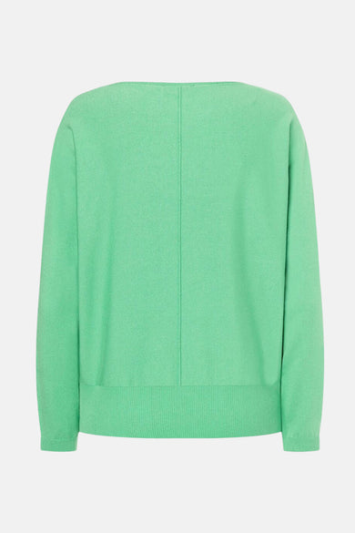 Pull ras du cou vert de More & More, avec un bord-côte au niveau de l'ourlet.