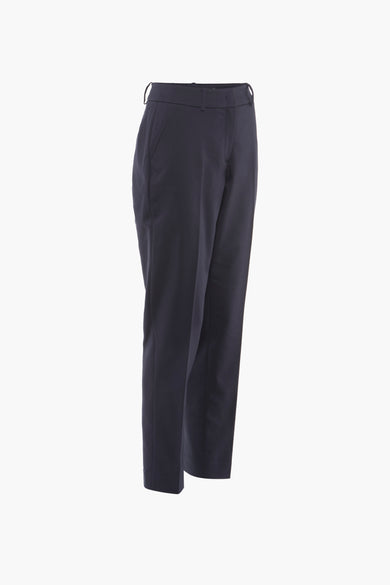 Pantalon bleu de MORE & MORE, coupe droite, poches latérales, sur fond blanc.