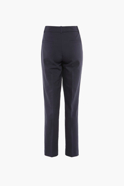 Pantalon bleu de MORE & MORE, coupe droite avec poches arrière, sur fond blanc.