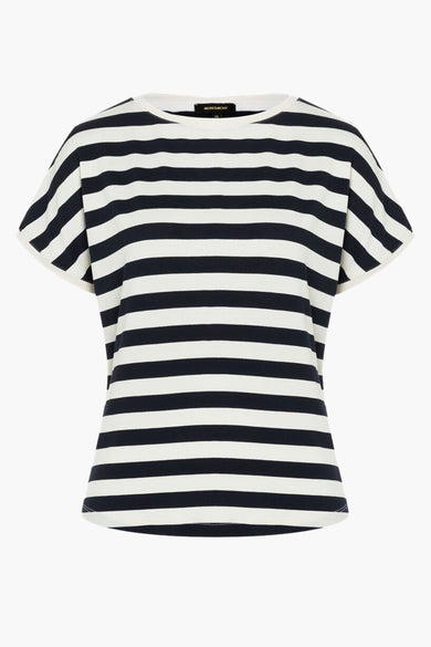 T-shirt rayé bleu et blanc de MORE & MORE avec des manches courtes.