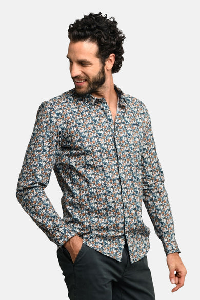 Bloemenprint overhemd met korte mouwen van DELAHAYE met kleurrijk bloemenpatroon en witte knoopsluiting.