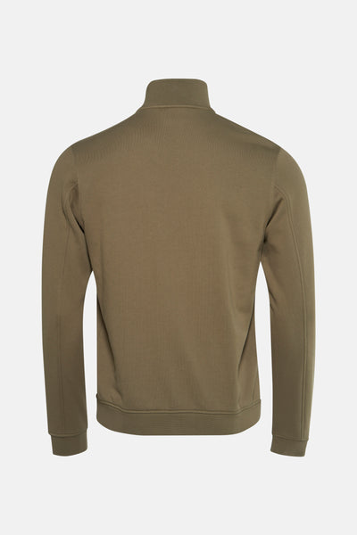 Kaki sweatshirt van DELAHAYE, achterzijde met opstaande kraag en lange mouwen.