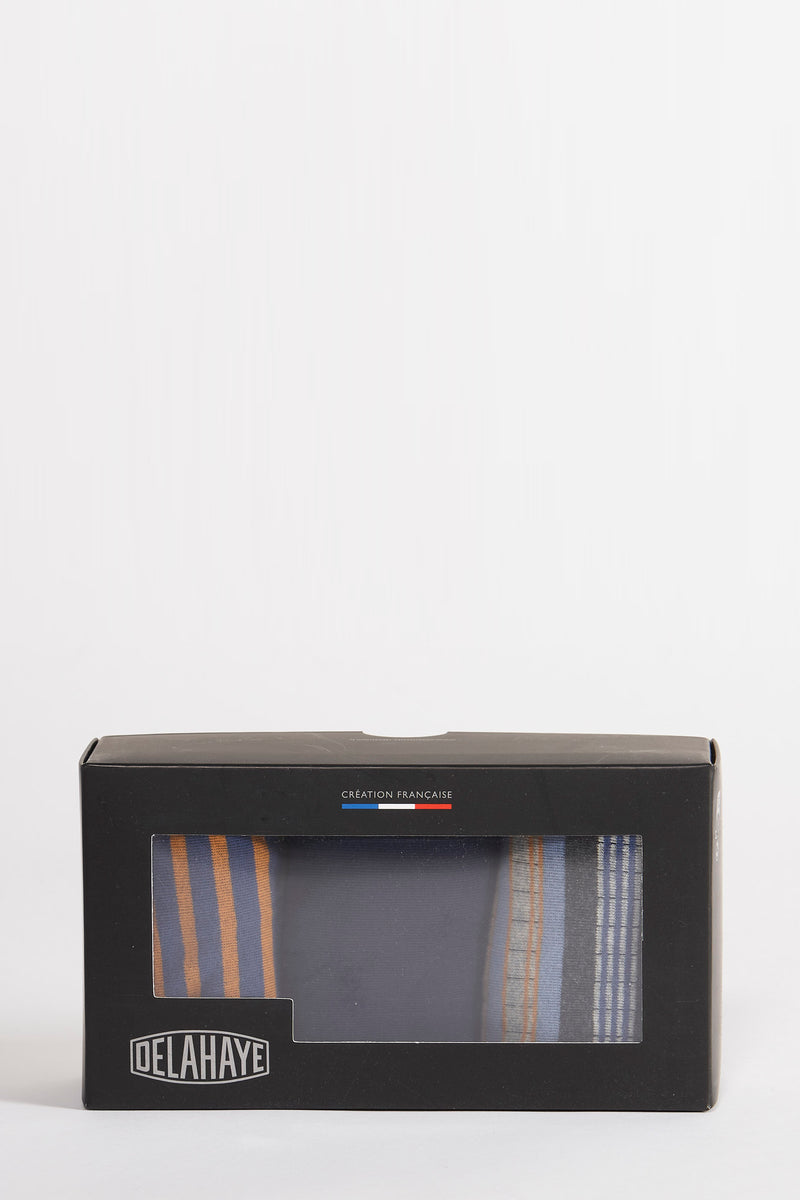 Multikleuren sokken van DELAHAYE met strepen en verschillende texturen.