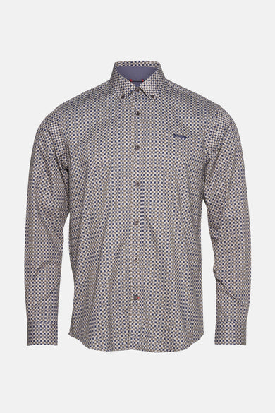 Multikleurenhemd van DELAHAYE, met all-over geometrisch patroon en lange mouwen.