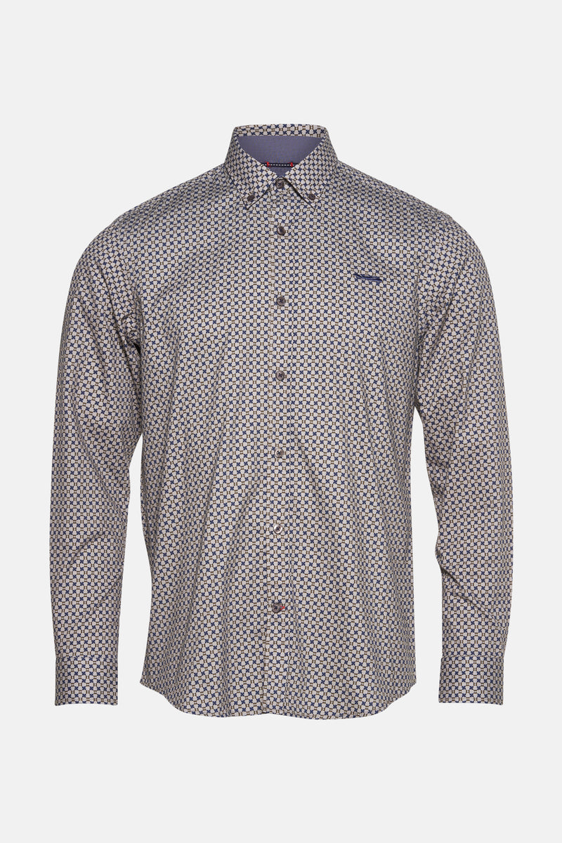 Multikleurenhemd van DELAHAYE, met all-over geometrisch patroon en lange mouwen.