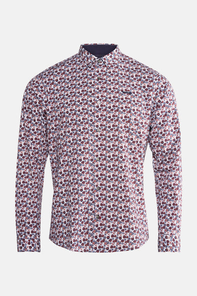 Chemise multicolore de DELAHAYE, à motif floral sur fond blanc, manches longues.