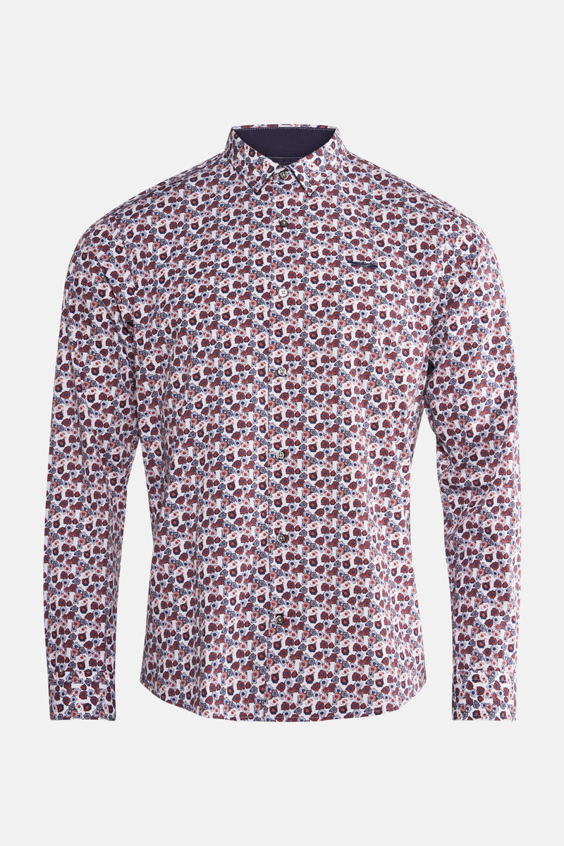 Chemise multicolore de DELAHAYE, à motif floral sur fond blanc, manches longues.
