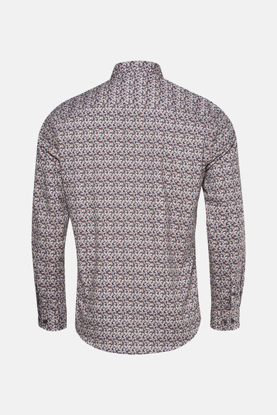 Chemise multicolore de DELAHAYE, motif floral intégral, manches longues et coupe ajustée, vue de dos.