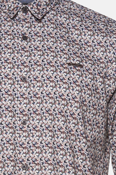 Chemise multicolore par DELAHAYE, avec un motif floral discret et une poche poitrine.