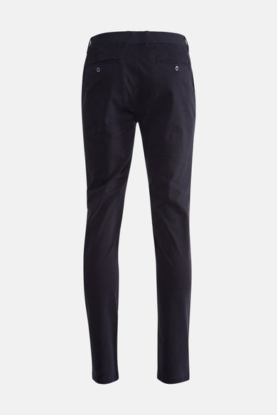 Pantalon bleu de DELAHAYE, coupe chino, avec poches arrière boutonnées.