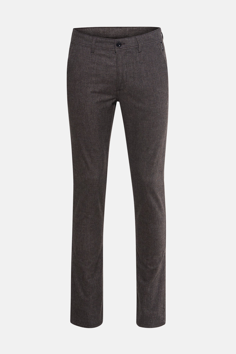 Pantalon taupe de DELAHAYE, coupe droite, en tissu texturé avec fermeture boutonnée.