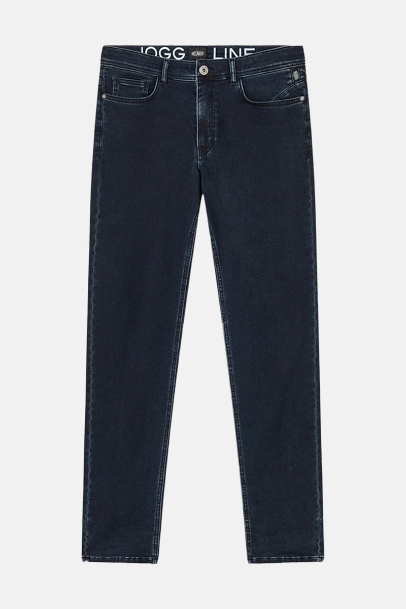 Pantalon bleu foncé par DELAHAYE, coupe droite classique avec logo à la taille.