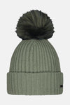 Groene muts van BARTS met een decoratieve pompon bovenop.