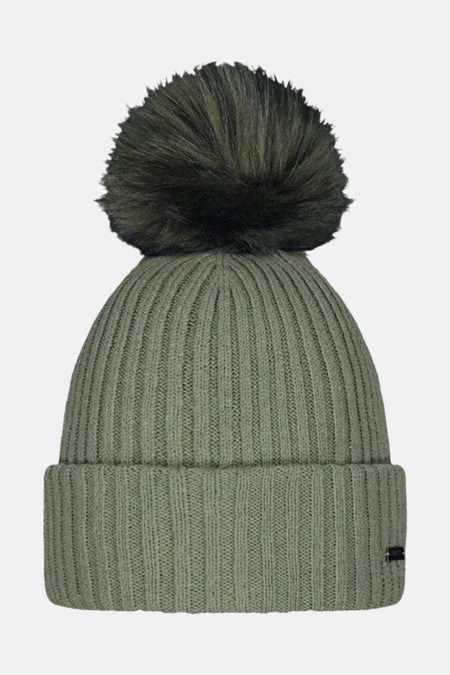 Groene muts van BARTS met een decoratieve pompon bovenop.