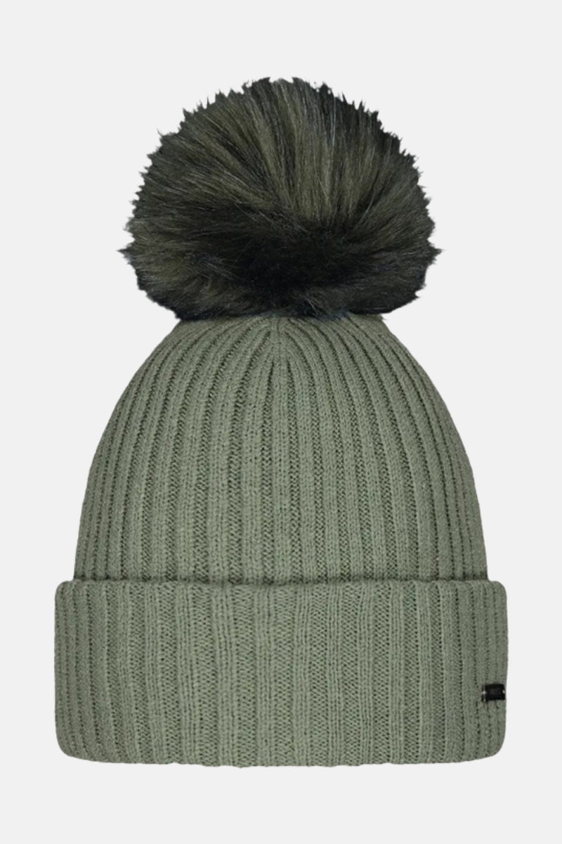 Bonnet vert de BARTS avec un pompon décoratif sur le dessus.