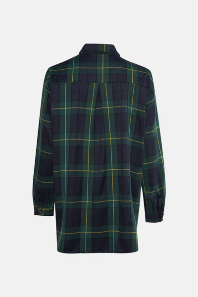 Chemise à manches longues multicolore de Terra di Siena, à carreaux écossais verts, marine et jaunes.