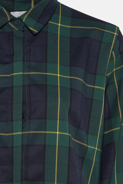 Chemise à manches longues multicolore de Terra di Siena avec motif tartan vert, bleu marine et jaune.